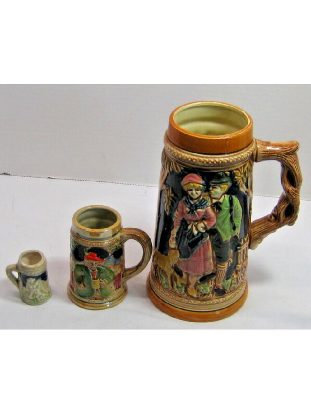 Vintage German Style Beer Steins, Set of 3, Made in Japan Painted Mugs